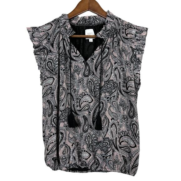 SEN Paisley Tunic Peasant Blouse Top Tassel V Neck Sleeveless - M - Picture 1 of 3